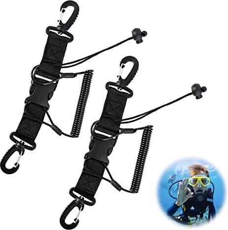 Jognee 2 pezzi accessori per immersioni subacquee, cavo a spirale per immersioni, cordino, attrezzi per immersioni, per fotocamera subacquea, snorkeling anti guinzaglio, con clip a sgancio rapido