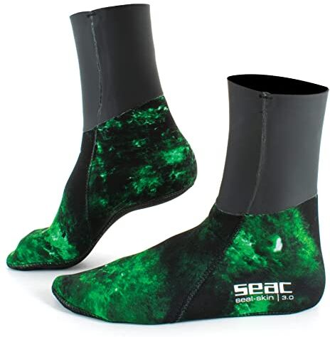 SEAC Skin Calzini Termici per Apnea e Pesca Subacquea in Neoprene Mimetico di 3 mm Unisex Adulto Camo Verde S