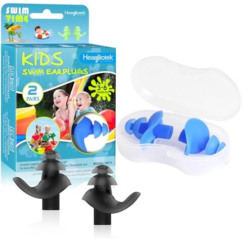 Hearprotek Tappi per le orecchie per il nuoto, 2 paia Tappi per Le Orecchie da Nuoto Riutilizzabile Impermeabile Bambini per il Nuoto Balneazione e Altri Sport Acquatici (Blu & Nero)