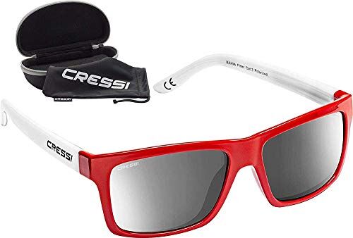 Cressi Bahia Floating, Occhiali Galleggianti Sportivi da Sole Polarizzati con Protezione UV 100% Unisex Adulto, Rosso Bianco/Lente Specchiate