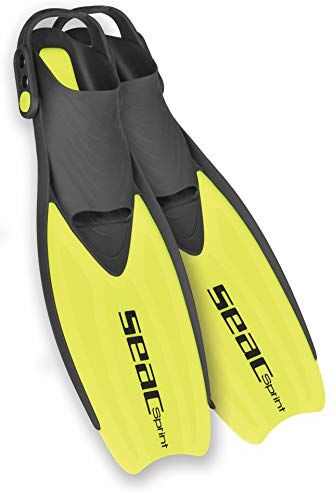 SEAC Sprint Pinne da Snorkeling Regolabili con Cinghiolo Elastico Unisex Bambini Giallo XS-S