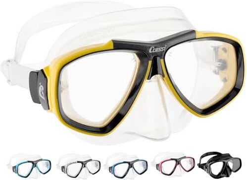 Cressi Focus Maschera Adatta per Attivita Subacquea, Compatibile con Lenti Graduate Optional da –1.00 a –8.00 Diottrie con Intervalli di 0.5 Diottrie, Trasparente/Giallo