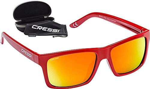 Cressi Bahia Floating, Occhiali Galleggianti Sportivi da Sole Polarizzati con Protezione UV 100% Unisex Adulto, Rosso/Lente Specchiate Arancio