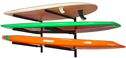 Yes4All Heavy Duty Steel 3 livelli montaggio a parete paddle board rack, gancio per tavola da surf con schiuma imbottita, per conservare ed esporre, tavole da surf, snowboard, longboard, nero,