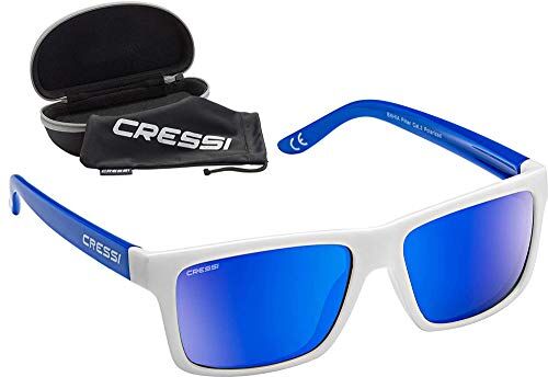 Cressi Bahia Floating, Occhiali Galleggianti Sportivi da Sole Polarizzati con Protezione UV 100% Unisex-Adulto, Bianco/Royal/Lenti Specchiate Blu