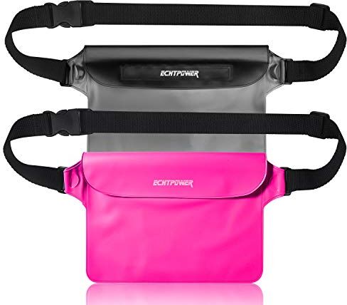 ECHTPower Marsupio/custodia impermeabile e protettiva per cellulare, per sport acquatici, spiaggia, nuoto, canottaggio, 2 pezzi (nero/rosa)