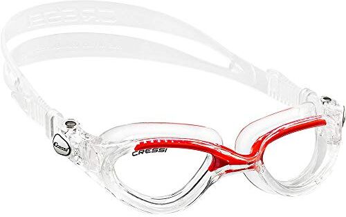 Cressi Flash, Occhialini Nuoto a Oculari Separati Infrangibili Antiappannamento, AntiGraffio, Anti UV Unisex – Adulto, Trasparente/Rosso/Lenti Chiare, Taglia Unica