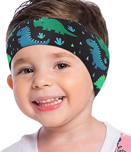 MoKo Fascia da Nuoto per Orecchie Bambini, Fascia da Nuoto Impermeabile in Neoprene Protezione Acqua Dim 48.26 cm, Accessori Nuoto, Fascia da Nuoto per Bambini, Misura S Blu Dinosauro, Rinoceronte