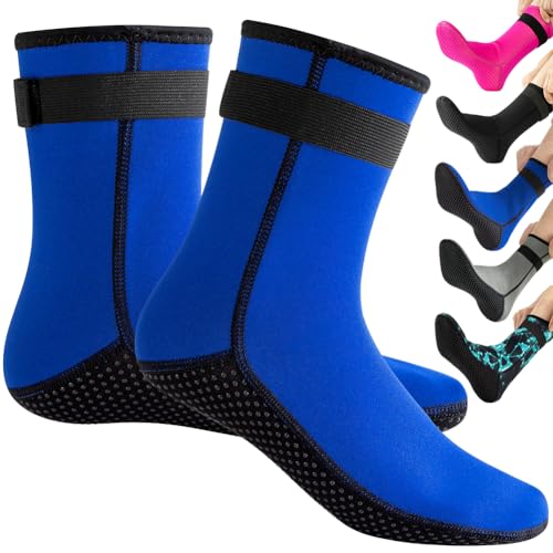 HINATAA Calzini in Neoprene 3mm,Calzini Immersione Caldi Antiscivolo,Neoprene Socks Resilient con Velcro,Calze termiche Snorkeling,Calzini beach volley nuoto subacquee surf vela kayak (XS, Blu)