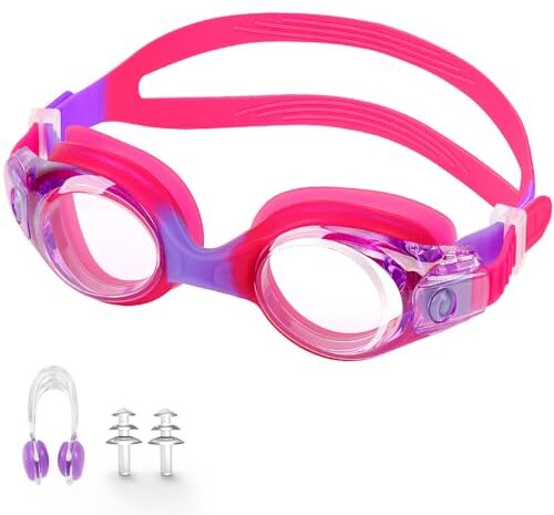 JATEKA Occhialini Nuoto Bambini Unisex Anti-Appannamento Occhiali per Bambina & Ragazzino, Onte nasale Anti-Appannamento, Anti UV, Mirror Lenti HD, Occhialini da Mare/Piscina 4-14