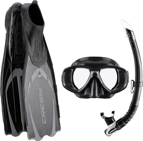 Cressi Pluma Bag, Set per Immersioni, Apnea e Snorkeling Unisex Adulto, Nero/Argento, 39/40 EU