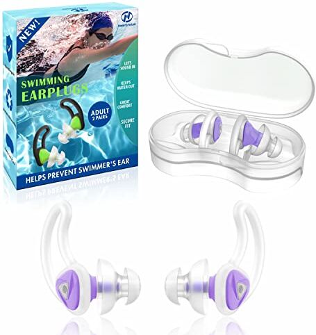 Hearprotek Tappi per orecchie da nuoto, 2 paia silicone riutilizzabile acqua tappi orecchie piscina-Impermeabili tappi per le orecchie per nuotare Bagno Doccia surf (viola)