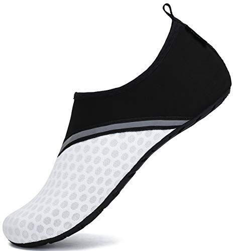 SAGUARO Scarpette Scoglio Scarpe da Sport Acquatici Barefoot Scarpe da Piscina Spiaggia Canottaggio Mare Fiume Nuoto Surf Vela Calzini per Immersione per Uomo Donna(030 Bianco, 38/39 EU)