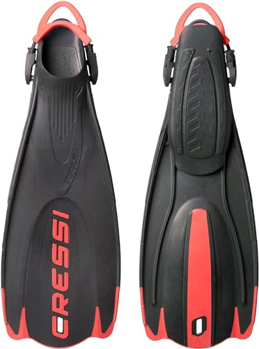 Cressi Maui Long Fins Pinne Lunghe Regolabili destinate al Nuoto e Allo Snorkeling, Nero/Rosso (dive center), M/L (41/44), Unisex Adulti