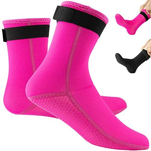 HINATAA Calzini in Neoprene 3mm,Calzini Immersione Caldi Antiscivolo,Neoprene Socks Resilient con Velcro,Calze termiche Snorkeling,Calzini beach volley nuoto subacquee surf vela kayak (S, Rosa)