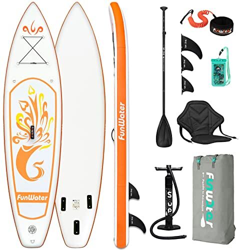 FunWater gonfiabile Stand Up Paddle Board Surfboard SUP completo Paddleboard Accessori Pagaia regolabile, pompa, ISUP Zaino da viaggio, guinzaglio, borsa impermeabile, Paddleboard adulti