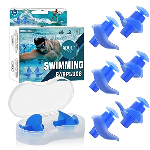 Hearprotek Tappi Orecchie da Nuoto per Adulti, 3 Paia Tappi per le Orecchie in Silicone Impermeabili, Protezione per le Orecchie per Nuotatori, Doccia, Surf e Altri Sport Acquatici (Blu)