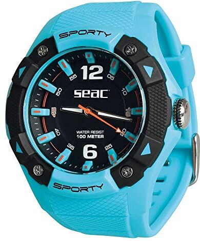 SEAC Sporty, Orologio Lifestyle all'Acqua 100 mt, Resistente Cinturino in Gomma Unisex Adulto, Azzurro, Standard