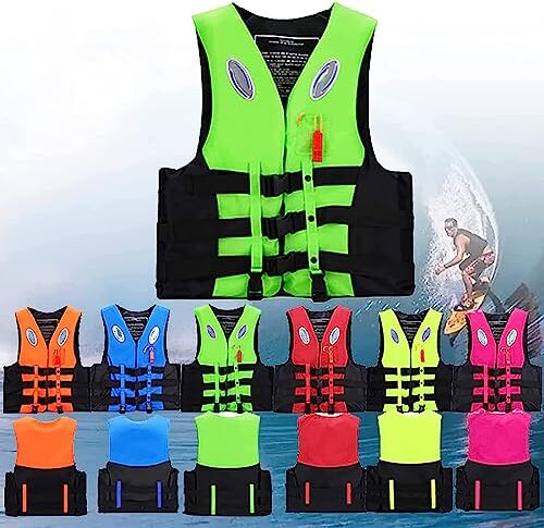 JIcloun Giubbotto di Salvataggio per Adulti/Bambini, Gilet da Nuoto in Neoprene Giubbotto Salvagente per Kayak, Sport Acquatici, Canottaggio, Paddleboarding,Verde,XXL