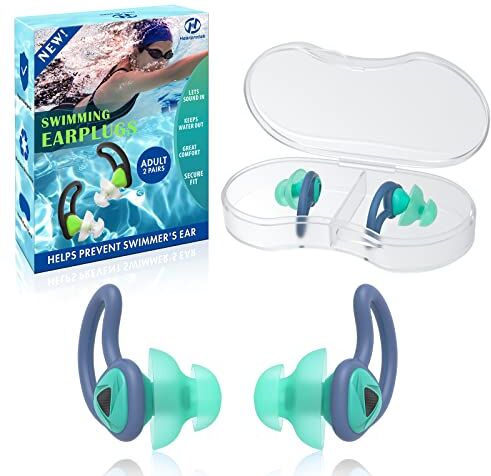 Hearprotek Tappi per Le Orecchie da Nuoto, 2 Paia Tappi per Le Orecchie Impermeabili e riutilizzabili per Il Bagno Doccia Nuoto Surf e Altri Sport Acquatici(Verde Chiaro)