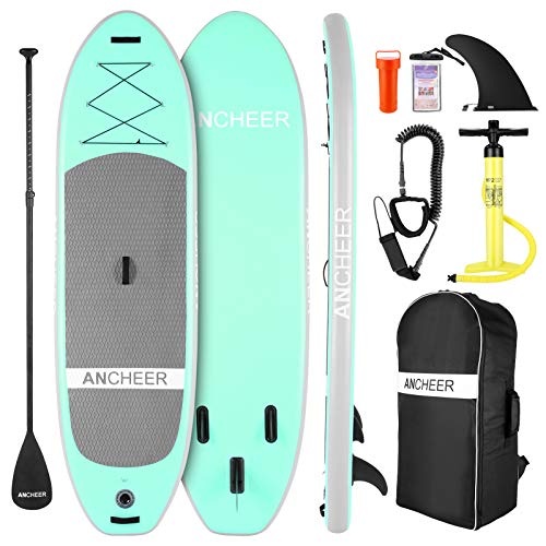 ANCHEER Tavola da Surf Stand Up Paddle 305×76×15cm SUP Board Gonfiabile con Accessori,capacità di Carico di 130 kg,3 PCS Polpa Regolabile, Pompa a Mano a Doppia,Cinghia per i Piedi,Zaino (Green)