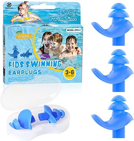 Hearprotek Tappi per le orecchie per il nuoto, 3 paia Tappi per Le Orecchie da Nuoto Riutilizzabile Impermeabile Bambini per il Nuoto Balneazione e Altri Sport Acquatici (Blu)