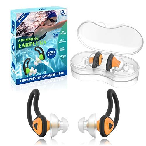 Hearprotek Tappi per orecchie da nuoto, 2 paia silicone riutilizzabile acqua tappi orecchie piscina-Impermeabili tappi per le orecchie per nuotare Bagno Doccia surf (Arancione)