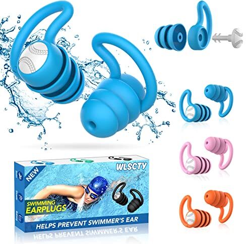 WLSCTY Tappi per le orecchie da nuoto per adulti, impermeabili, riutilizzabili, in morbido silicone, per doccia, nuoto, surf, snorkeling e altri sport acquatici (3 paia)