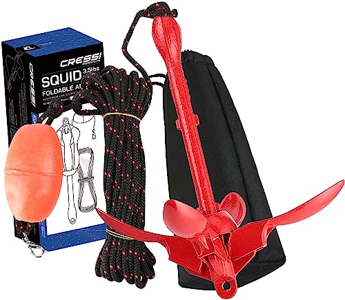 Cressi Squid Foldable Anchor Set, Ancora per SUP e Kayak Unisex Adulto, Rosso, 1500 gr