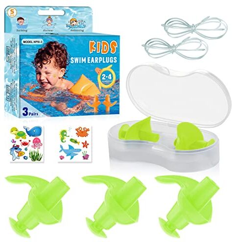 Hearprotek Tappi Orecchie Nuoto,  3 Paia Tappi Orecchie Piscina Bambini in Silicone Impermeabile Riutilizzabili per Nuotatori, Doccia, Bagno e Altri Sport Acquatici (Verde)