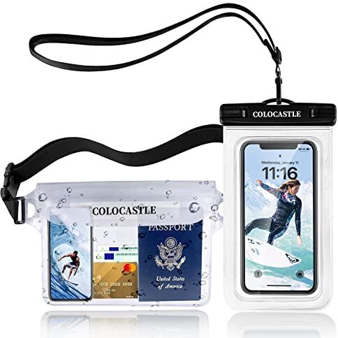 COLOCASTLE Custodia Impermeabile Smartphone, Borsa Impermeabile Mare, Sacca Stagna, Dry Bag, IP68 Marsupio Subacquea con Cintura Regolabile per Spiaggia Nuoto, Canottaggio, Pesca, Escursioni