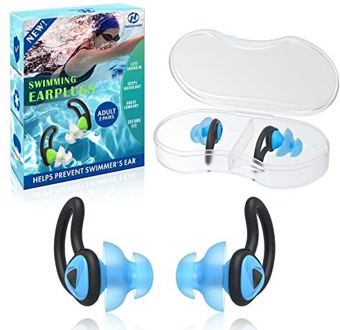 Hearprotek Tappi per Le Orecchie da Nuoto, 2 Paia Tappi per Le Orecchie Impermeabili e riutilizzabili per Il Bagno Doccia Nuoto Surf e Altri Sport Acquatici(Blu Chiaro)