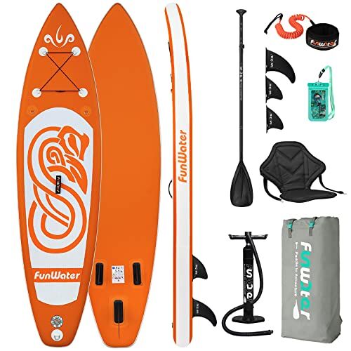 FunWater gonfiabile Stand Up Paddle Board Surfboard SUP completo Paddleboard Accessori Pagaia regolabile, pompa, ISUP Zaino da viaggio, guinzaglio, borsa impermeabile, Paddleboard adulti