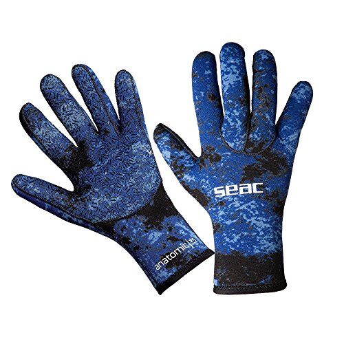 SEAC Anatomic Camo Gloves Guanti da Sub in Neoprene da 3.5 mm per Pesca Subacquea in Apnea Unisex Adulto, Camo Blu, M