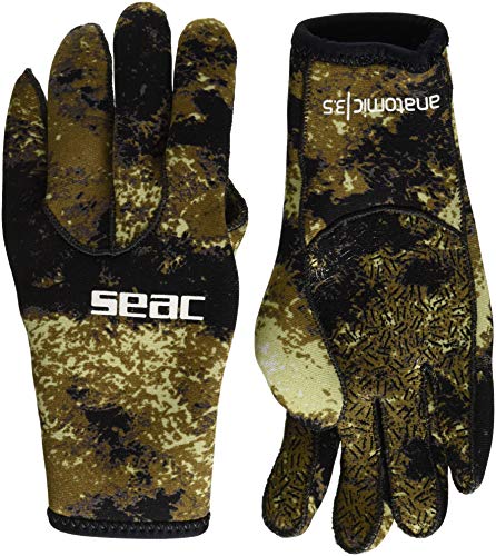 SEAC Anatomic Camo Gloves Guanti da Sub in Neoprene da 3.5 mm per Pesca Subacquea in Apnea Unisex Adulto, Camo Marrone, M