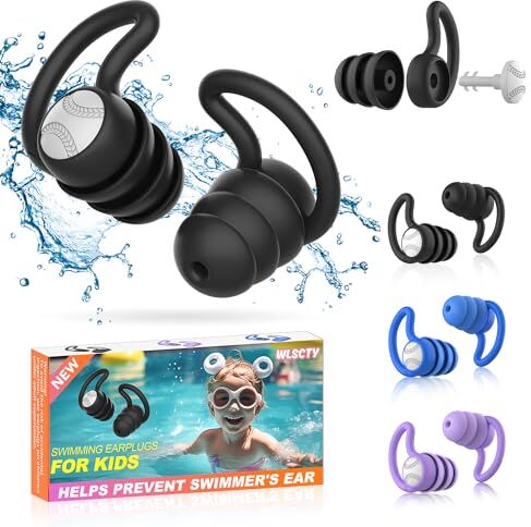 WLSCTY Tappi per le Orecchie da Nuoto per Bambini (2-9 anni) -3 Paia di Tappi per le Orecchie in Silicone Morbido e Impermeabile per Nuotatori,Perfetti per Doccia, Nuoto, Surf, Snorkeling