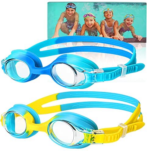 DOBET Occhialini da nuoto, (confezione da 2) Occhialini da nuoto per bambini con lenti antiappannamento e protezione UV, occhialini da nuoto in silicone morbido bambini di età compresa tra 3 e 16 anni