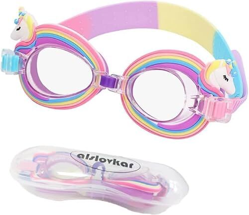 alslovkar Occhialini da Nuoto per Bambini, Occhialini da Nuoto dei Cartoni Animati, Protezione UV Anti-Appannamento Occhialini da Nuoto Confortevole Regolare per Bambini (Rosa)