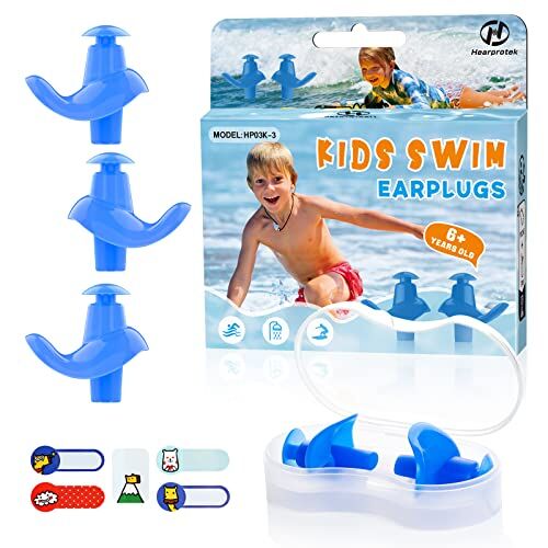 Hearprotek Tappi Orecchie Piscina Bambini,  3 Paia Tappi per le Orecchie da Nuoto, Impermeabili e Riutilizzabili per Nuotare, Doccia, Bagno e Altri Sport Acquatici (Blu)