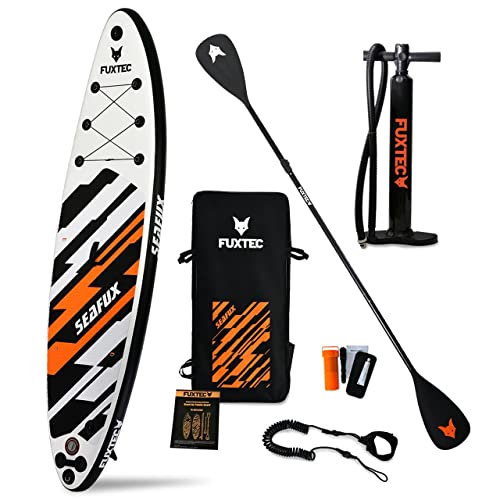 Fuxtec Stand Up Paddle Board Tavola SUP Gonfiabile 320 x 81 x 15 cm con 3 Pinne – per Mare e Lago Fino a 150kg Zaino Incluso