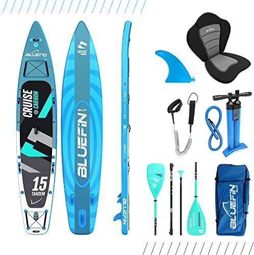 Bluefin SUP Cruise Pacchetto Tavola SUP in Carbonio   Tavola Gonfiabile da Stand Up Paddle   Spessore 6”   Pagaia & Rail in Fibra di Carbonio   Kit di Conversione Kayak   15’ Tandem