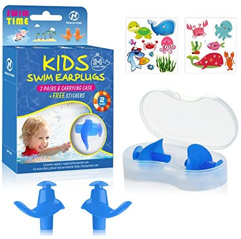 Hearprotek Tappi per Le Orecchie da Nuoto per Bambini, 2 paia di tappi per le orecchie a doppio strato riutilizzabili morbidi per il bagno in piscina dei bambini e altri sport acquatici (blu)