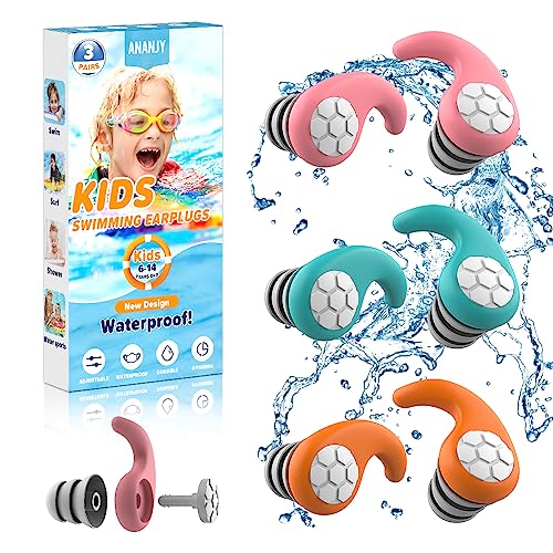 ANANJY Tappi per le Orecchie da Nuoto per Bambini (6-14 anni) 3 Paia di Tappi per le Orecchie in Silicone Morbido e Impermeabile per Nuotatori, Perfetti per il Surf, lo Snorkeling, la Piscina e la Doccia