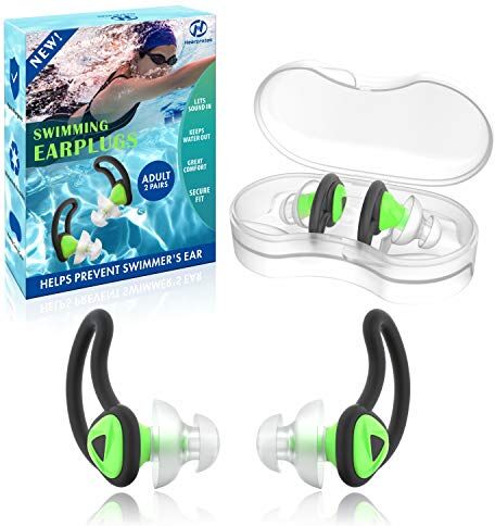 Hearprotek Tappi per orecchie da nuoto, 2 paia silicone riutilizzabile acqua tappi orecchie piscina-Impermeabili tappi per le orecchie per nuotare Bagno Doccia surf (Verde)