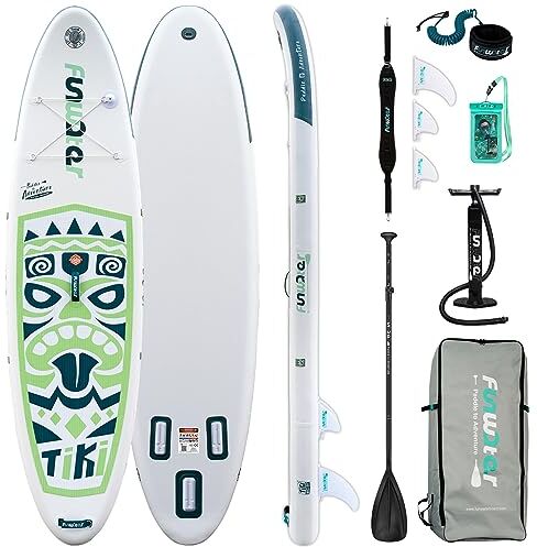 FunWater Tavola da surf gonfiabile SUP completa Paddleboard accessori pagaia regolabile, pompa, zaino da viaggio, guinzaglio, borsa impermeabile, tavola per adulti