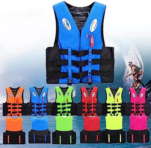 JIcloun Giubbotto di Salvataggio per Adulti/Bambini, Gilet da Nuoto in Neoprene Giubbotto Salvagente per Kayak, Sport Acquatici, Canottaggio, Paddleboarding,Blu,XXL