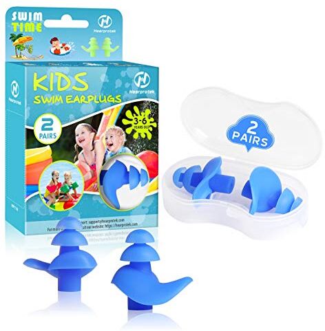 Hearprotek Tappi per Le Orecchie da Nuoto per Bambini, 2 Paia di Tappi Auricolari in Silicone riutilizzabili per nuotatori, Bagno, Doccia e Altri Sport Acquatici (Blu)