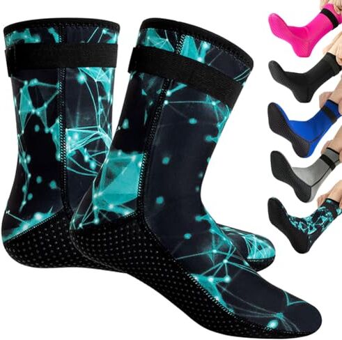 HINATAA Calzini in Neoprene 3mm,Calzini Immersione Caldi Antiscivolo,Neoprene Socks Resilient con Velcro,Calze termiche Snorkeling,Calzini beach volley nuoto subacquee surf vela kayak (S, Verde)