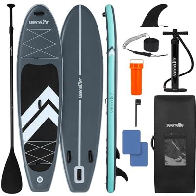 SereneLife SUP Gonfiabile, Tavola Sup, Stand Up Paddle Board Ultraleggera, Larga e Stabile con Deck EVA Antiscivolo, Accessori Premium, per Giovani e Adulti, Capacità 159 kg SereneLife SUP Gonfiabile, Tavola Sup, Stand Up Paddle Board Ultraleggera, Larga e Stabile con Deck EVA Antiscivolo, Accessori Premium, per Giovani e Adulti, Capacità 159 kg