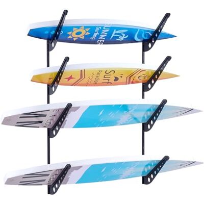 VEVOR Supporto da Parete per Tavola da Surf, Supporto Orizzontale in Legno a 4 Livelli per Riporre ed Esporre, Organizzatore in Metallo Regolabile in Altezza con Spugna per Kiteboard, Shortboard, Sci VEVOR Supporto da Parete per Tavola da Surf, Supporto Orizzontale in Legno a 4 Livelli per Riporre ed Esporre, Organizzatore in Metallo Regolabile in Altezza con Spugna per Kiteboard, Shortboard, Sci